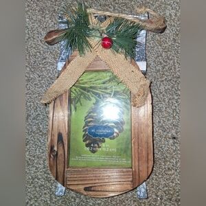 Wooden Sled Picture Frame with Burlap Bow